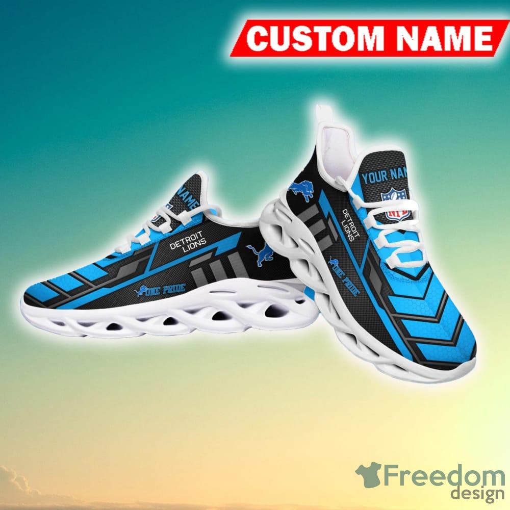 Detroit Lions NFL Custom Name Camo Background And Haftone Max Soul Shoes