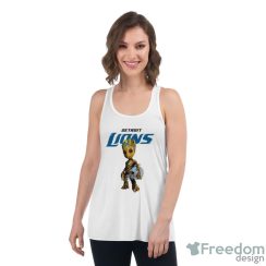 Detroit Lions NFL Football Groot Marvel Guardians Of The Galaxy T Shirt - Women's Flowy Racerback Tank