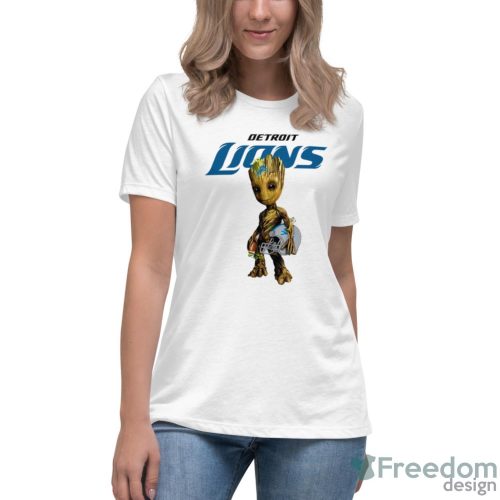 Detroit Lions NFL Football Groot Marvel Guardians Of The Galaxy T Shirt - Women's Relaxed Short Sleeve Jersey Tee