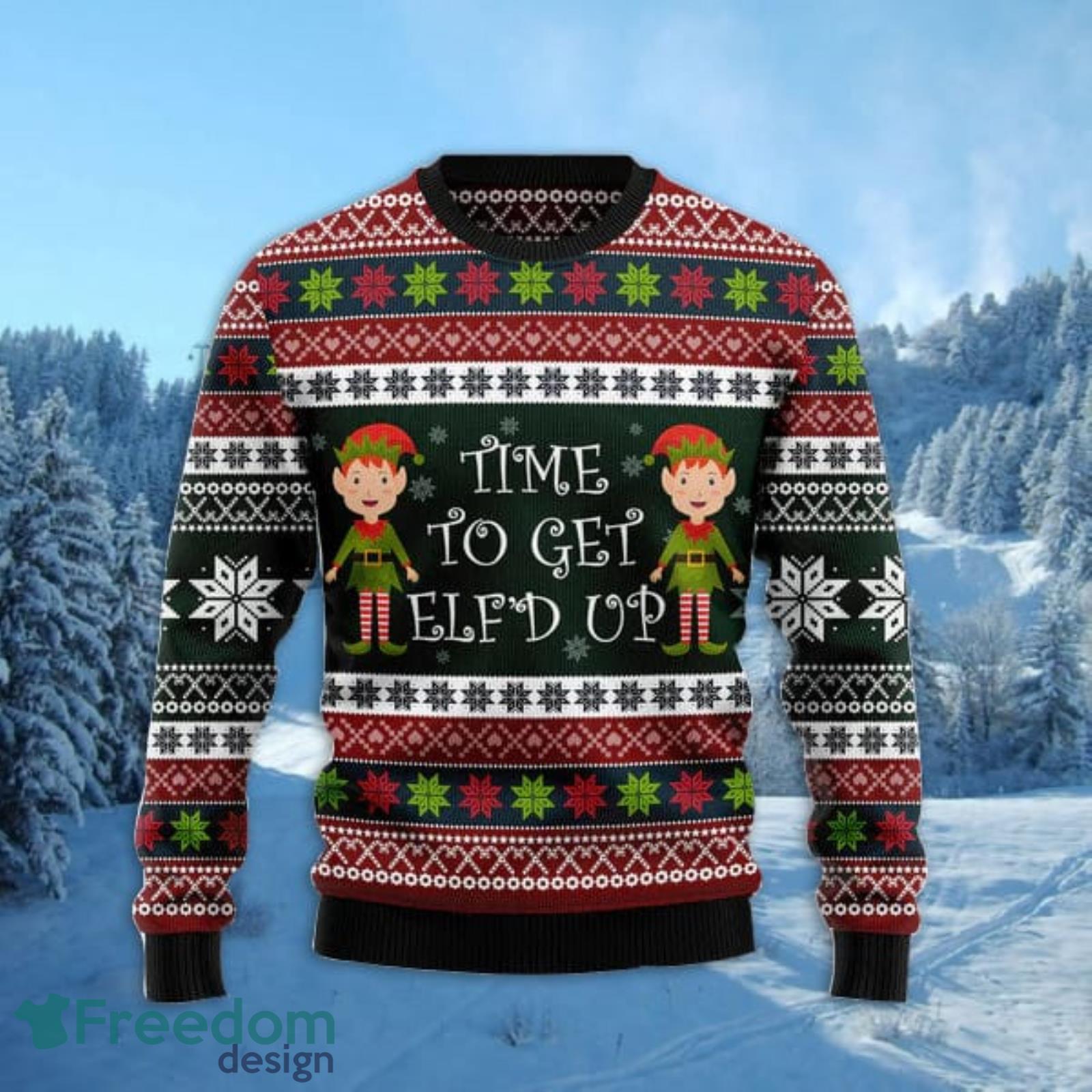 Elf Time Ugly Christmas Sweater AOP All Over Printed Sweater Product Photo 2