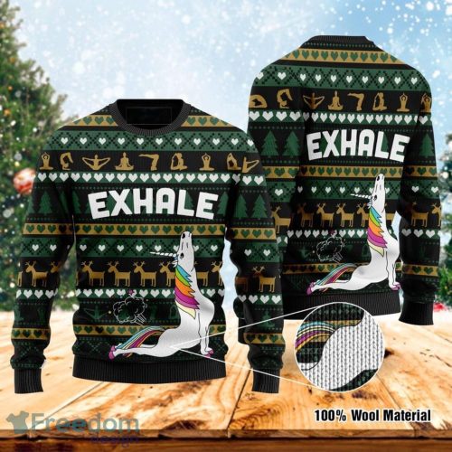 Exhale Yoga Unicorn Ugly Christmas Sweater Christmas Gift Product Photo 1