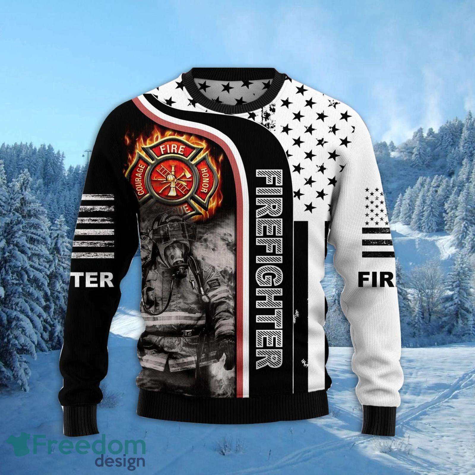 Firefighter Awesome Ugly Christmas Sweater AOP All Over Printed Sweater Product Photo 2