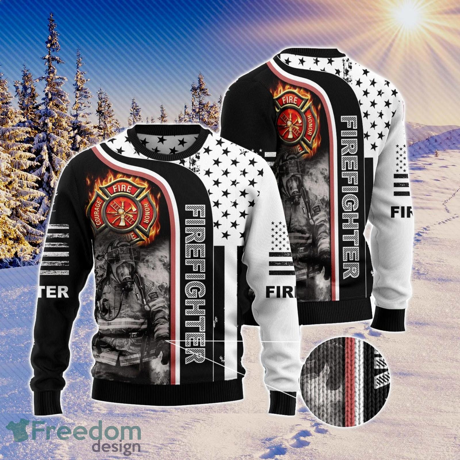 Firefighter Awesome Ugly Christmas Sweater AOP All Over Printed Sweater Product Photo 1