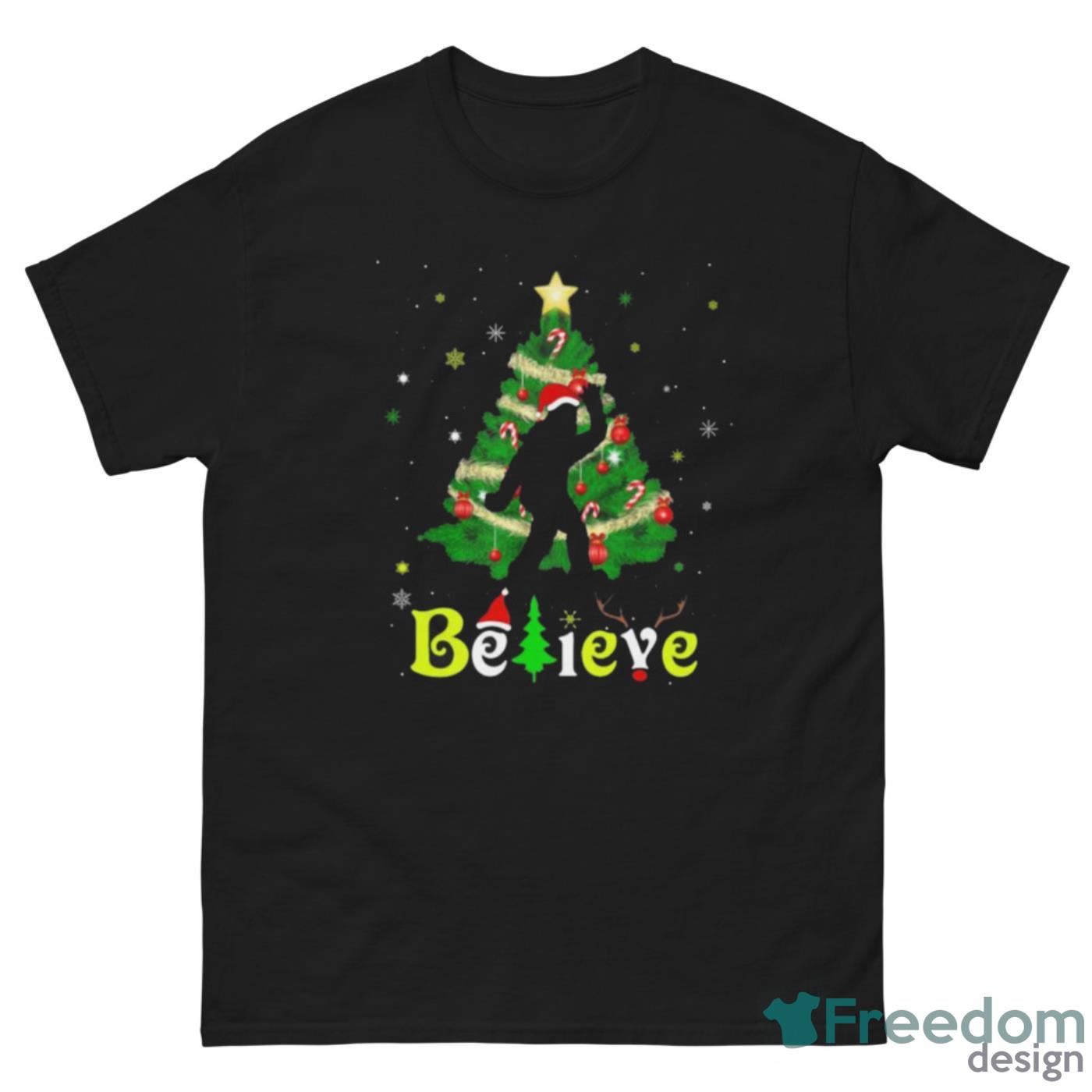Funny Bigfoot Believe Christmas Tree Merry Xmas Shirt - G500 Men’s Classic Tee