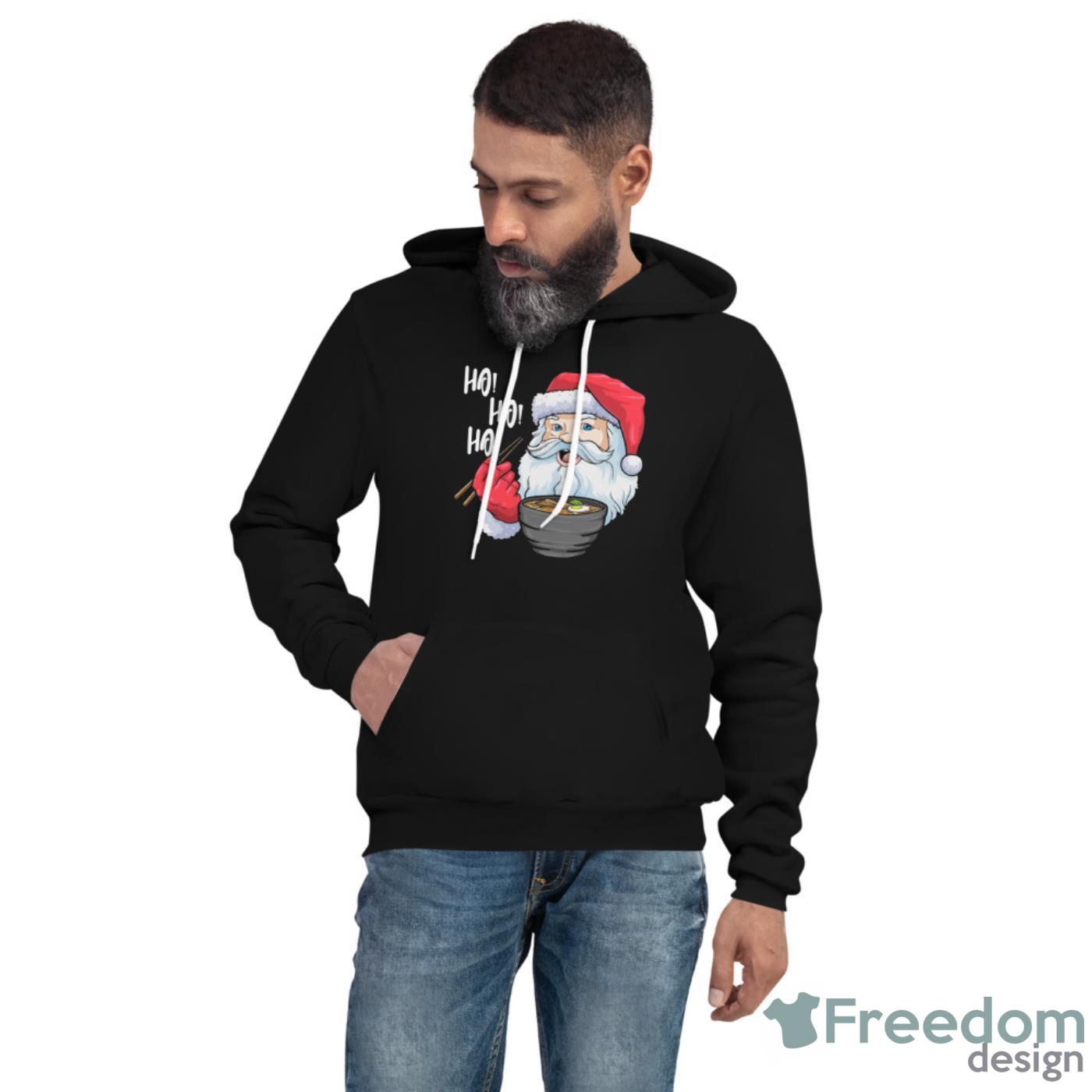 Funny Ho Ho Ho Santa Eat Ramen Christmas Shirt - Unisex Fleece Pullover Hoodie