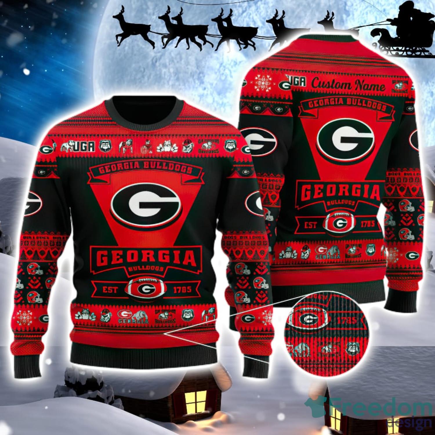 Georgia Bulldogs Logo Custom Name For Football Fans Ugly Christmas Sweater Christmas Gift Product Photo 1