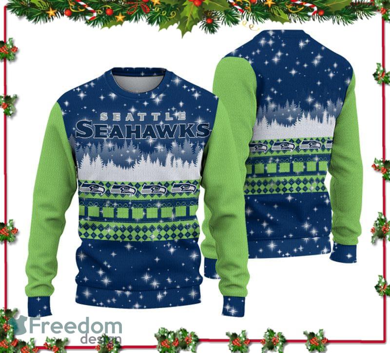 Seattle Seahawks Christmas Gingerbread Man Knitted Ugly Christmas Sweater  AOP Gift For Men And Women