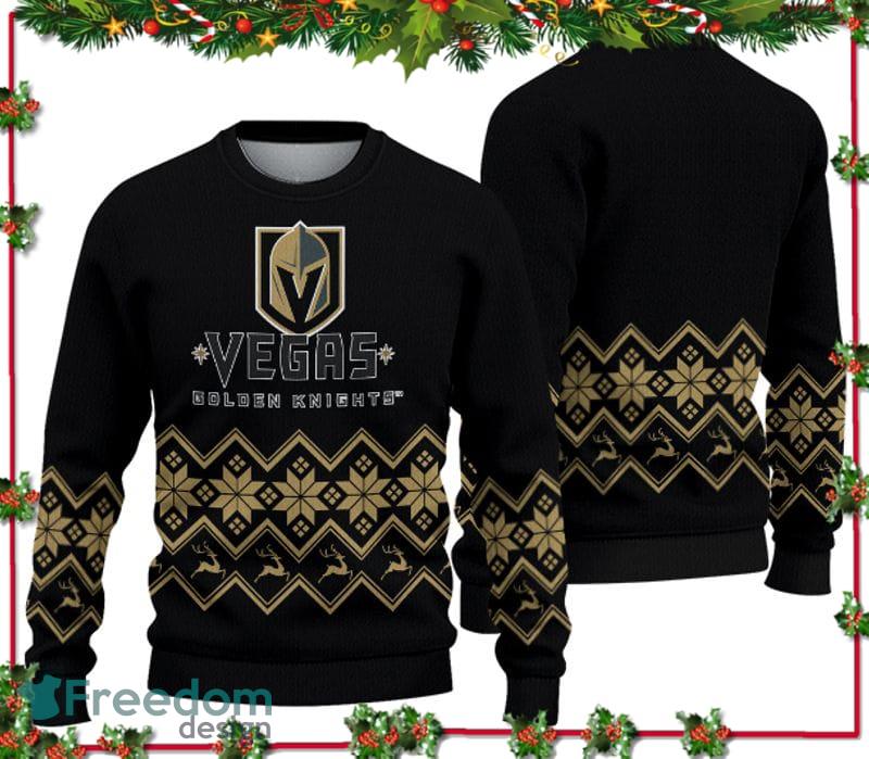 Vegas Golden Knights Christmas Snow Heart Pattern Ugly Christmas Sweater -  Freedomdesign