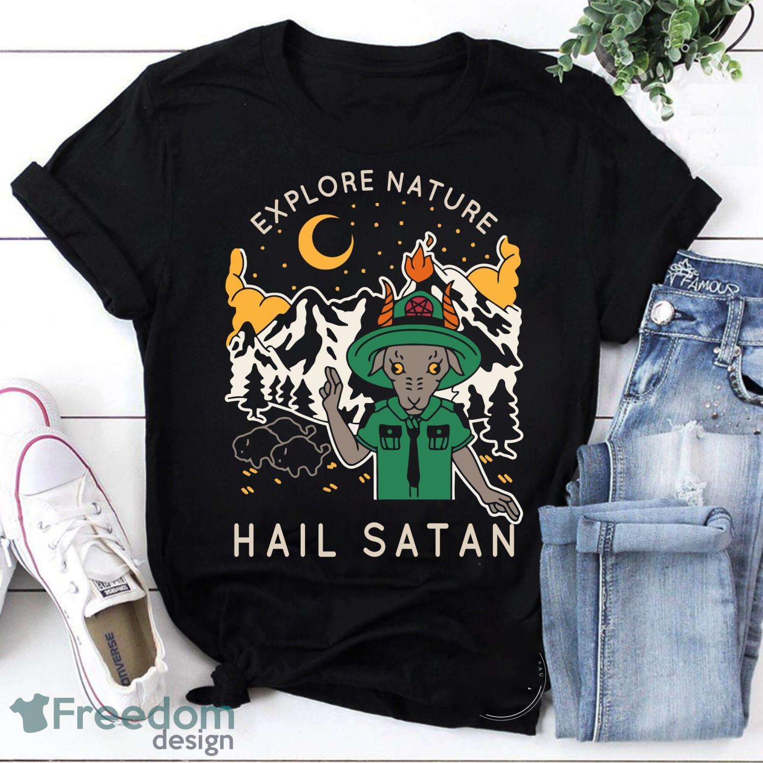 Goat Explore Nature Hail Satan Vintage T-Shirt Goat Satan Shirt Scary Goat Shirt Product Photo 1