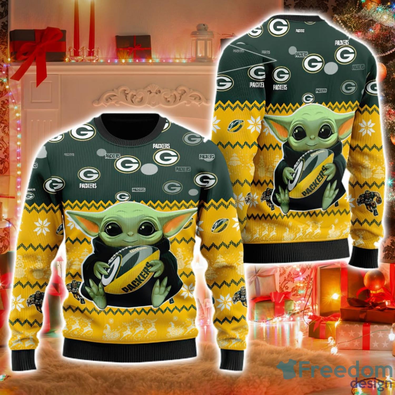 Green Bay Packers Baby Yoda Lover American Football Ugly Christmas Sweater Christmas Gift For Sport Team Product Photo 1