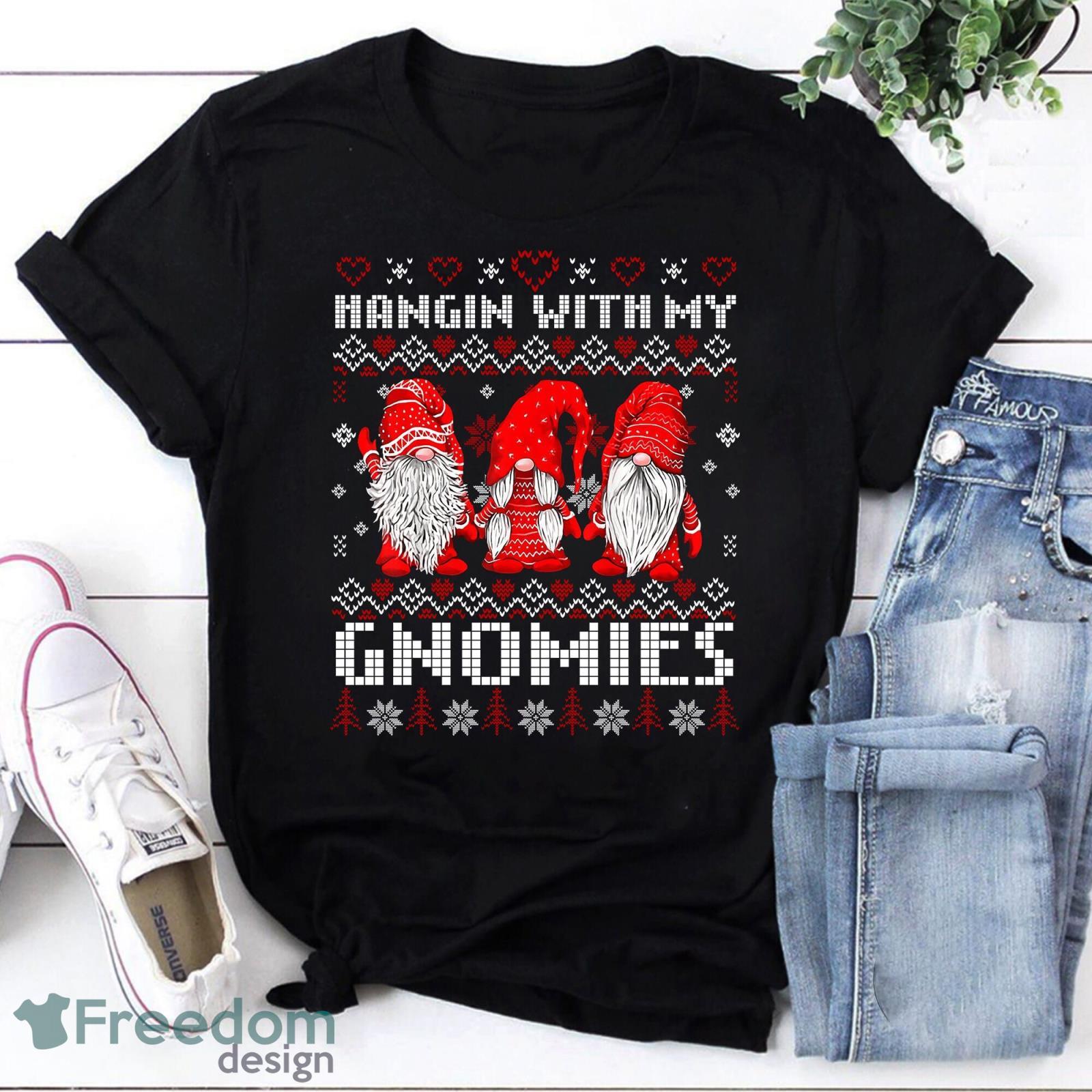 Hangin’ With My Gnomies Ugly Christmas Vintage T-Shirt Gnome Christmas Sweatshirt Funny Gnomies Christmas Product Photo 1