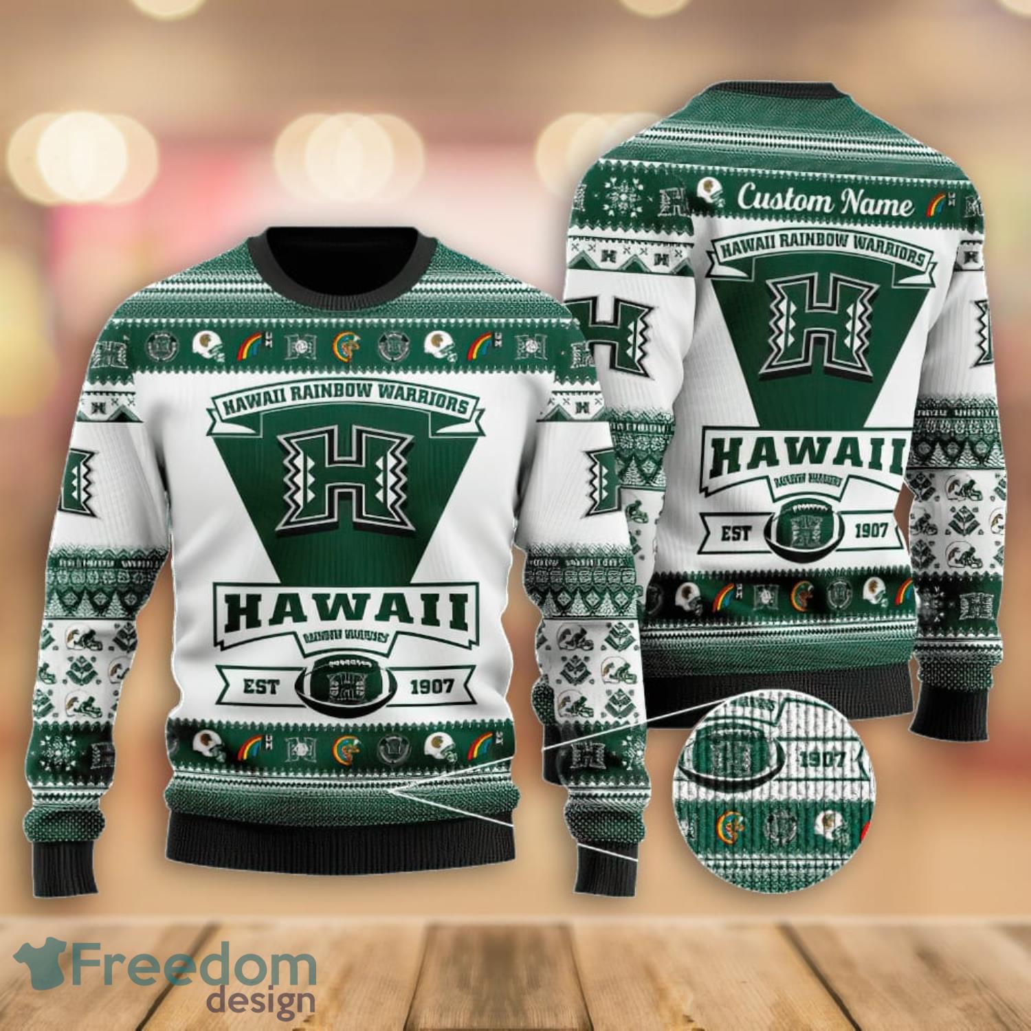 Personalized Hawaii Rainbow Warriors Football Team Logo Ugly Christmas  Sweater - Anynee
