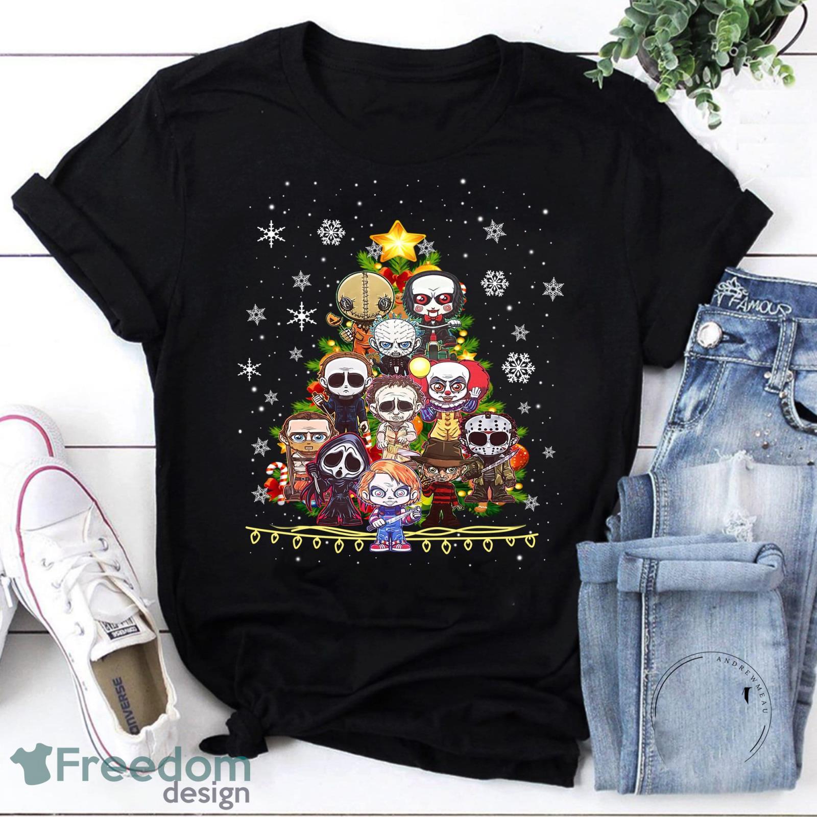 Horror Christmas Halloween Character Tree Vintage t-Shirt Halloween Christmas Shirt Funny Horror Xmas Shirt Product Photo 1