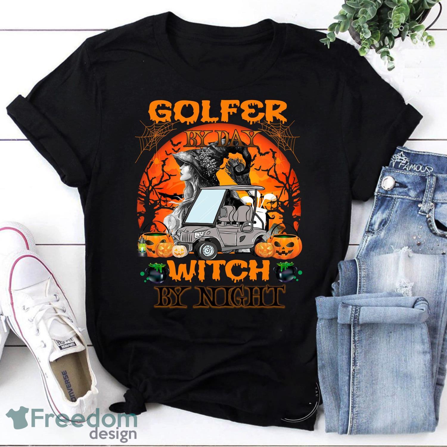 Horror Golfer By Day Witch By Night for Halloween Vintage T-Shirt Horror Witches Shirt Product Photo 1