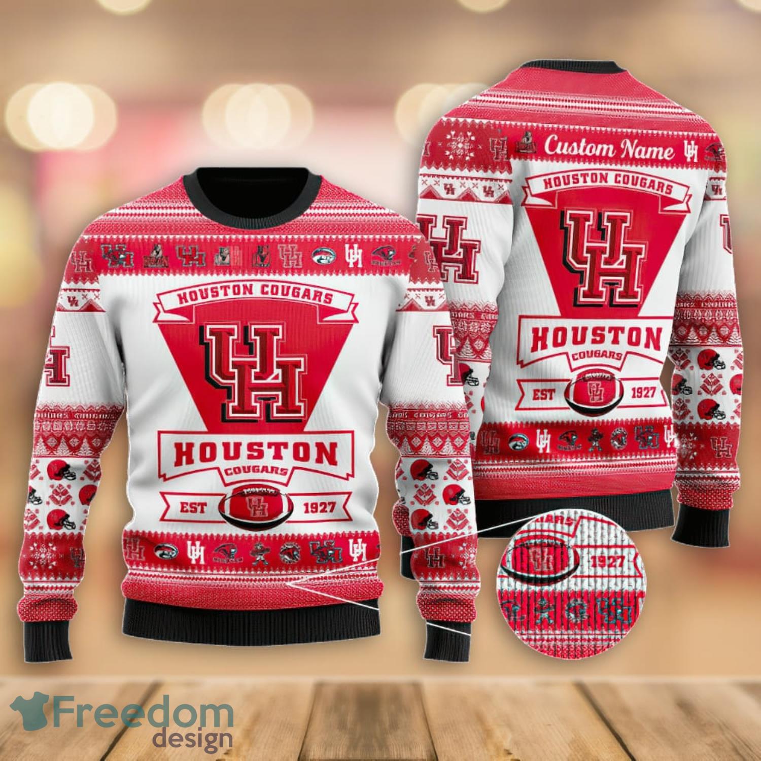 Houston Texans Football Team Logo Custom Name Christmas Gift All Over Print  Ugly Christmas Sweater