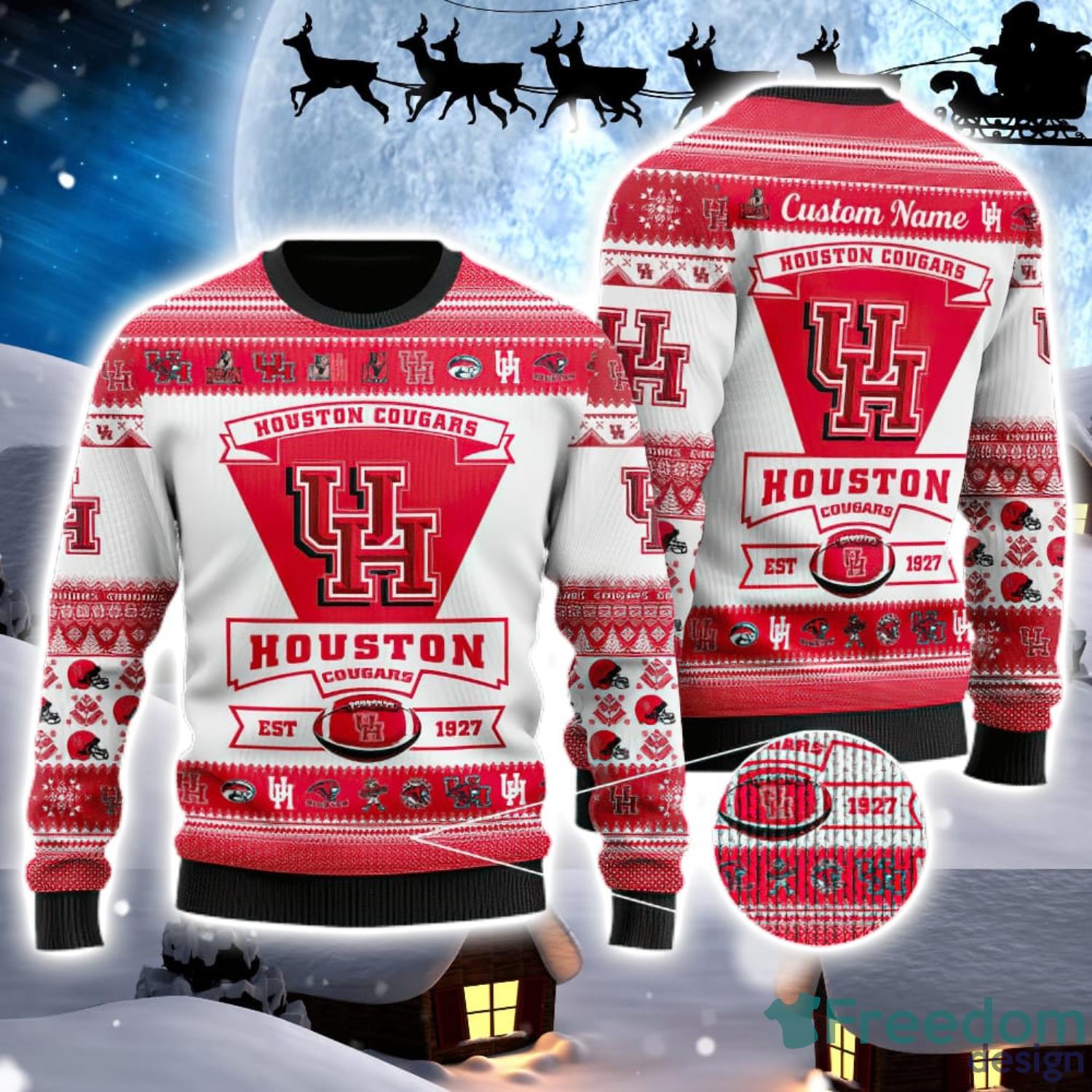 Houston Cougars Logo Custom Name For Football Fans Ugly Christmas Sweater Christmas Gift Product Photo 1