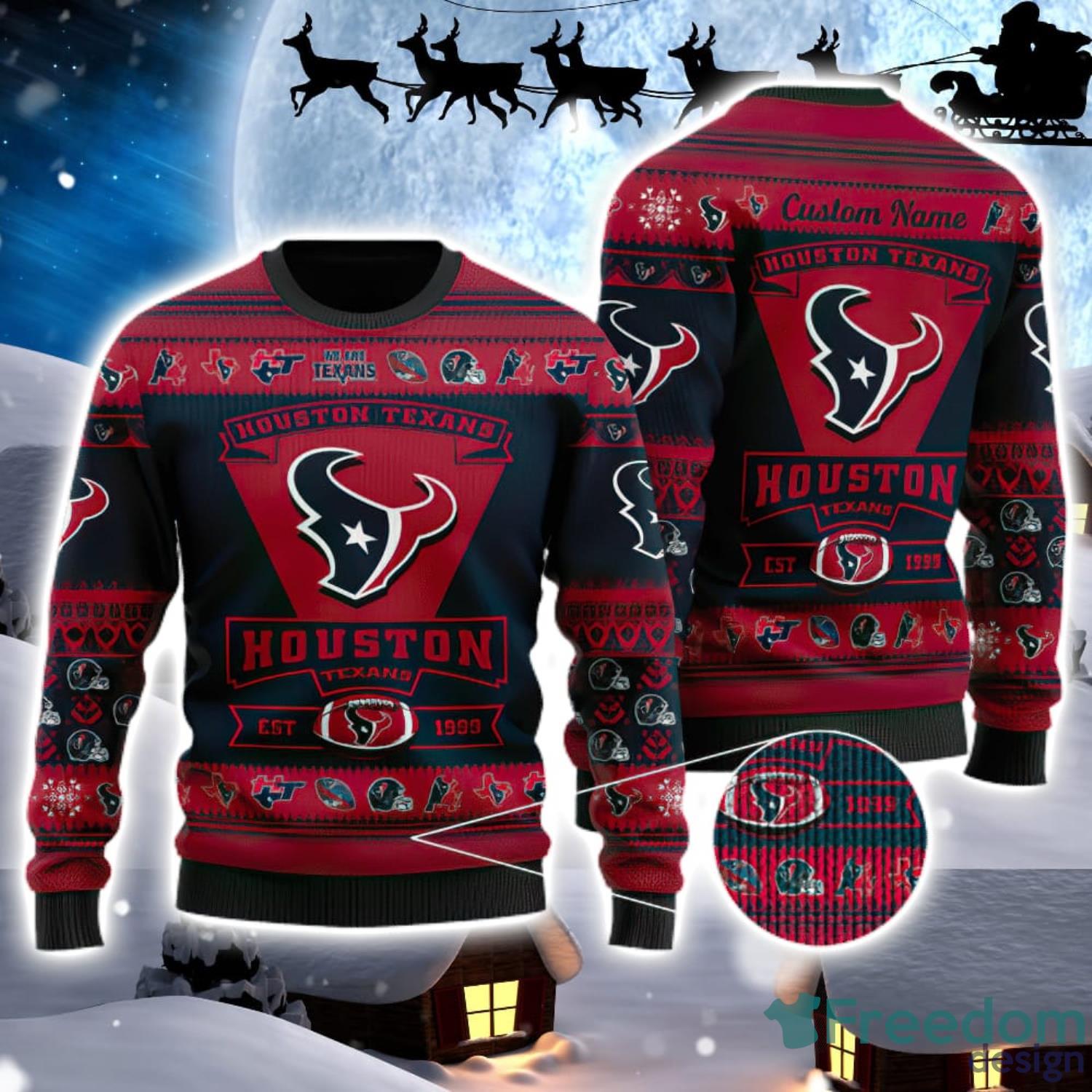 Houston Texans Logo Custom Name For Football Fans Ugly Christmas Sweater Christmas Gift Product Photo 1