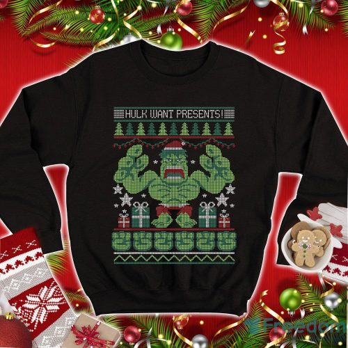 Hulk Christmas Shirt Hulk Want Presents Christmas Hulk Sweatshirt Product Photo 1