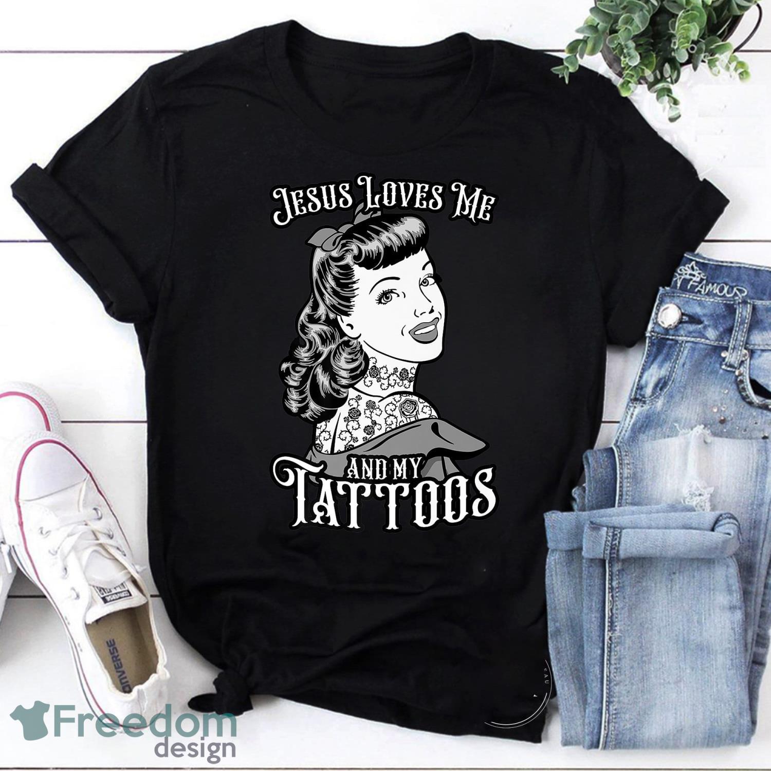 Jesus Loves Me And My Tattoos Tattooed Vintage Pop Art Girl Premium Vintage T-Shirt Product Photo 1