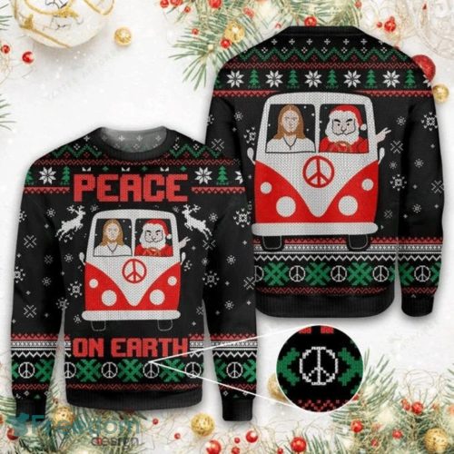 Jesus & Santa Peace On Earth Ugly Christmas Sweater Christmas Gift Product Photo 1