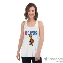 LA Clippers NBA Basketball Groot Marvel Guardians Of The Galaxy T Shirt image LA Clippers NBA Basketball Groot Marvel Guardians Of The Galaxy T Shirt - Women's Flowy Racerback Tank
