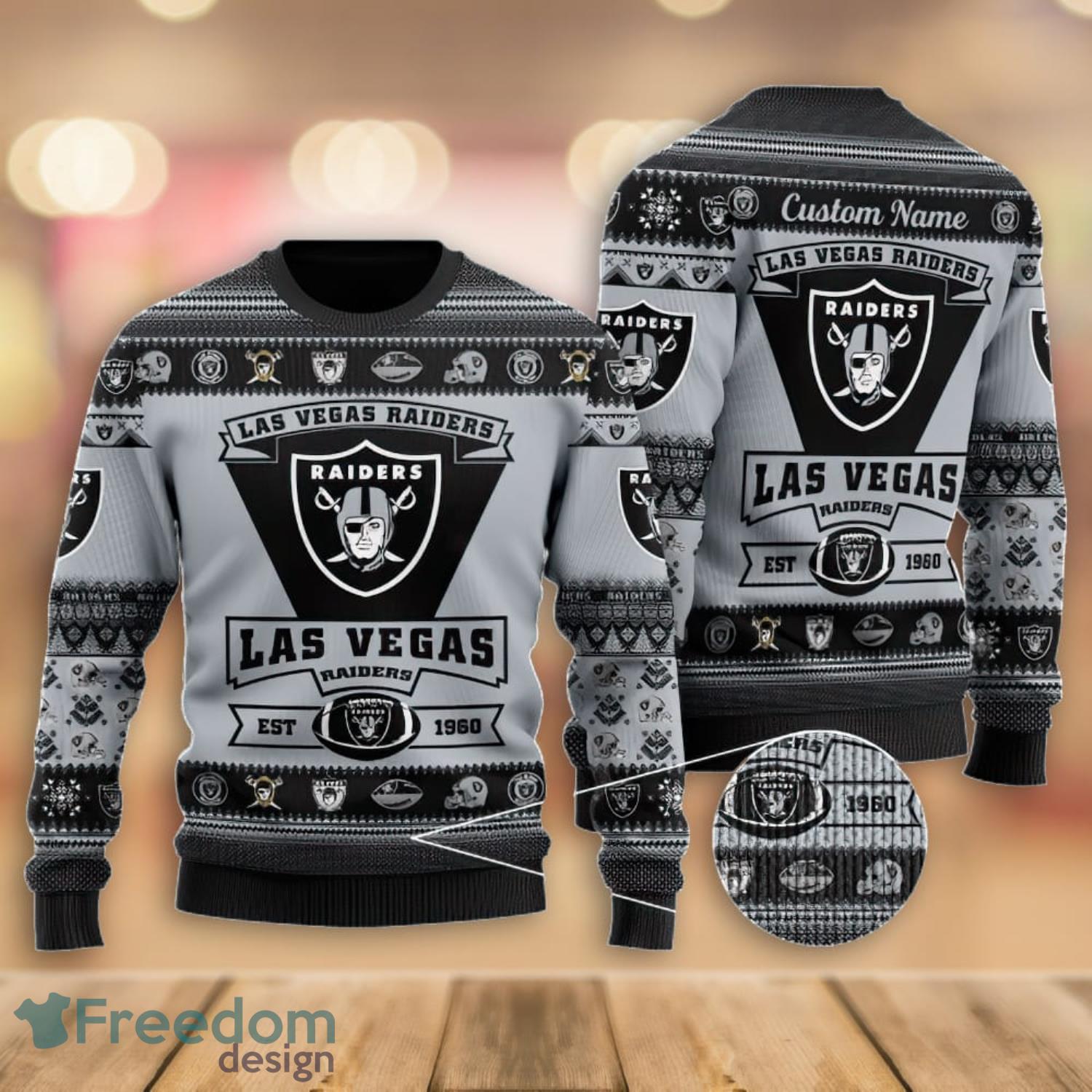 Las Vegas Raiders Football Team Logo Custom Name Full-print Knitted Sweater  - Freedomdesign