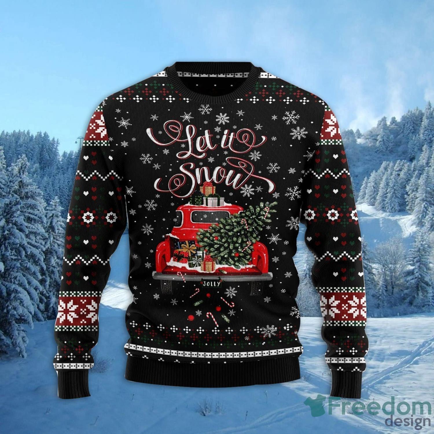 Let It Snow Red Truck All Over Printed 3D Ugly Christmas Sweater Christmas Gift For Men And Women Product Photo 2