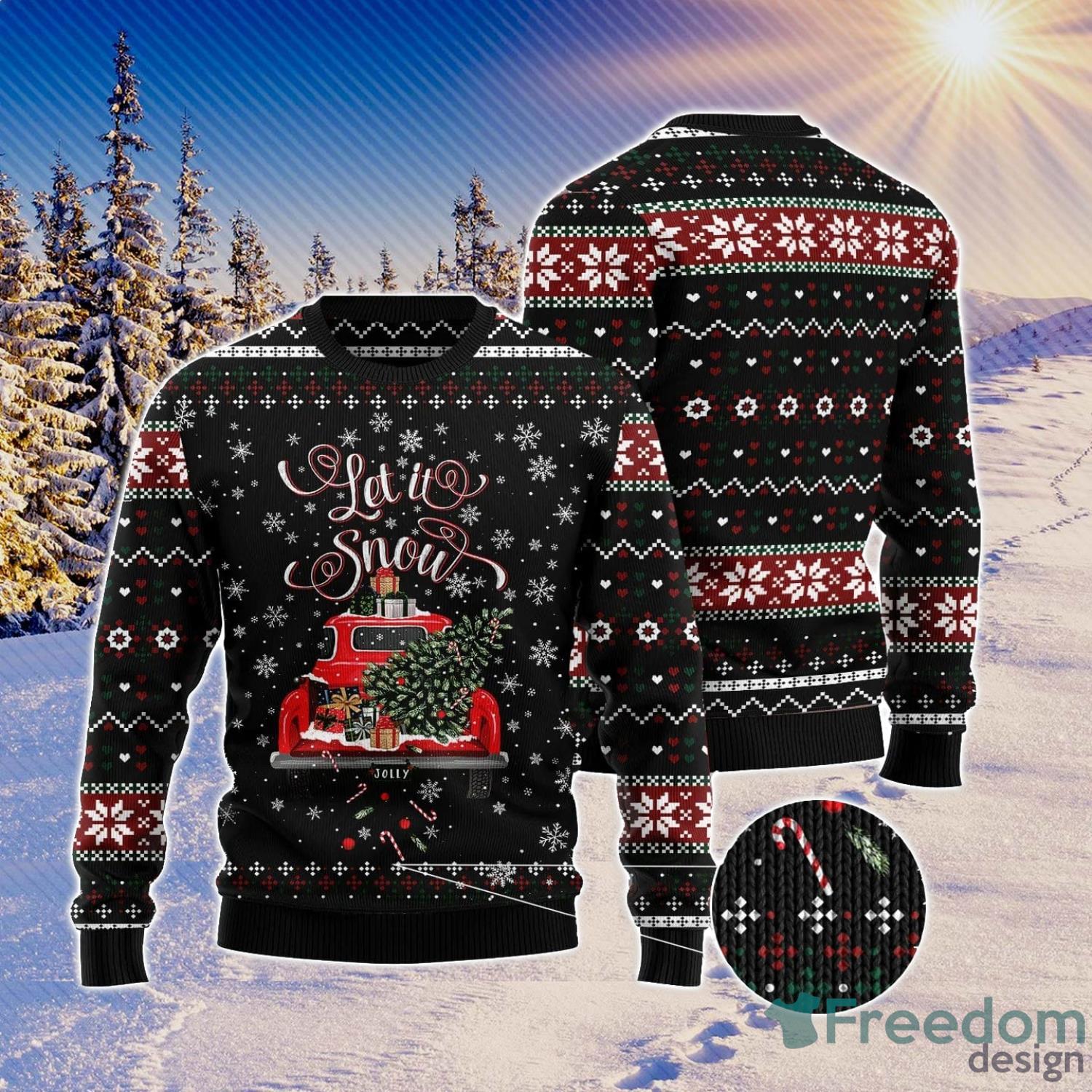 Let It Snow Red Truck All Over Printed 3D Ugly Christmas Sweater Christmas Gift For Men And Women Product Photo 1