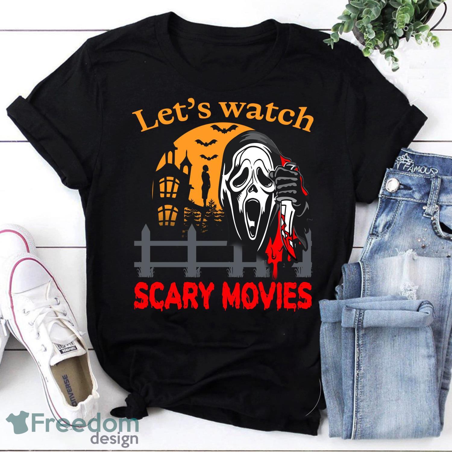 Let's Watch Scary Movies Vintage T-Shirt Scary Movies Shirt Funny Halloween Shirt For Halloween Shirt Product Photo 1