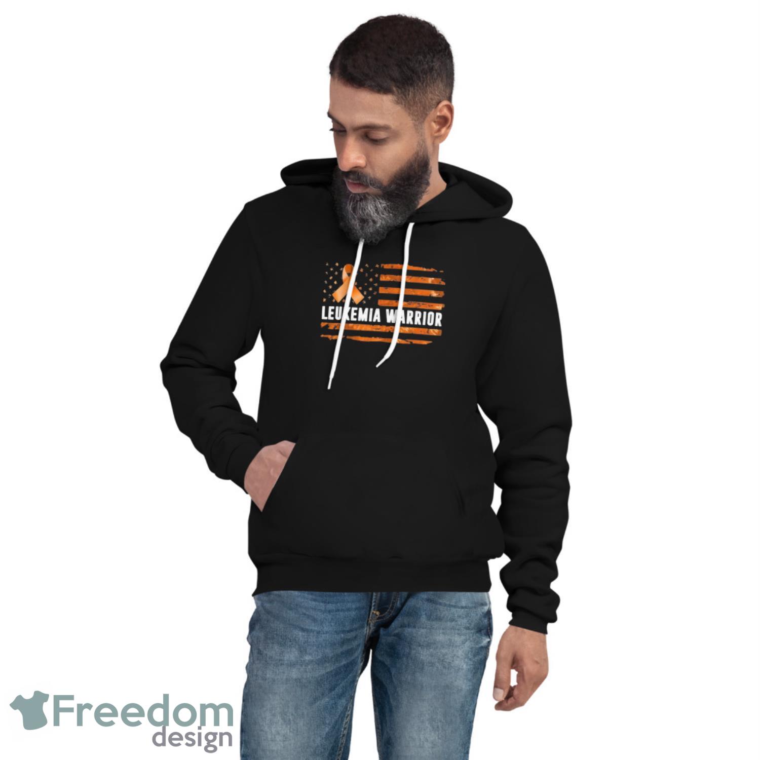 Leukemia Warrior Leukemia Cancer Awareness Orange Us Flag Shirt - Unisex Fleece Pullover Hoodie