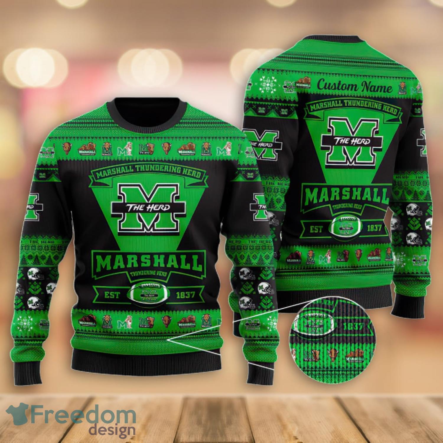 Marshall Thundering Herd Football Team Logo Custom Christmas Gift All Over Print Ugly Christmas Sweater Product Photo 1