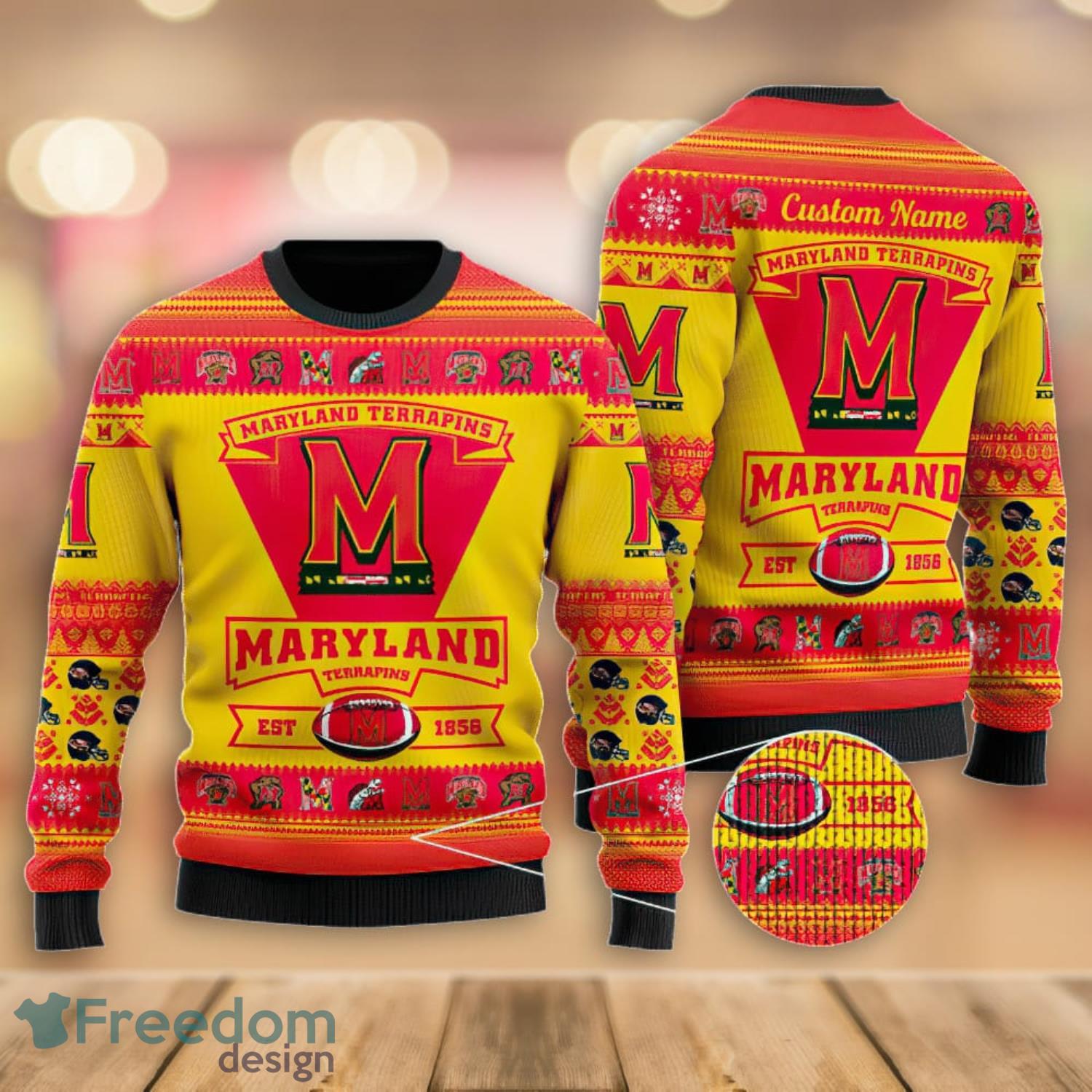 Maryland Terrapins Football Team Logo Custom Name Christmas Gift All Over Print Ugly Christmas Sweater Product Photo 1