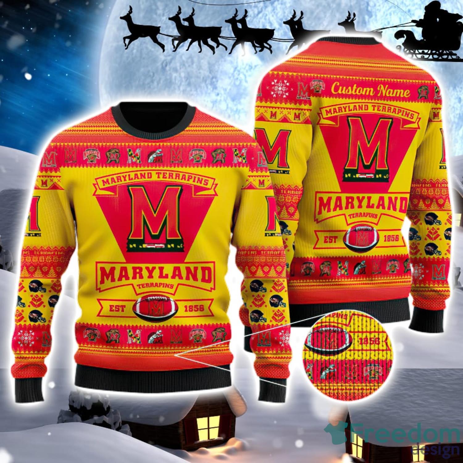 Maryland Terrapins Logo Custom Name For Football Fans Ugly Christmas Sweater Christmas Gift Product Photo 1