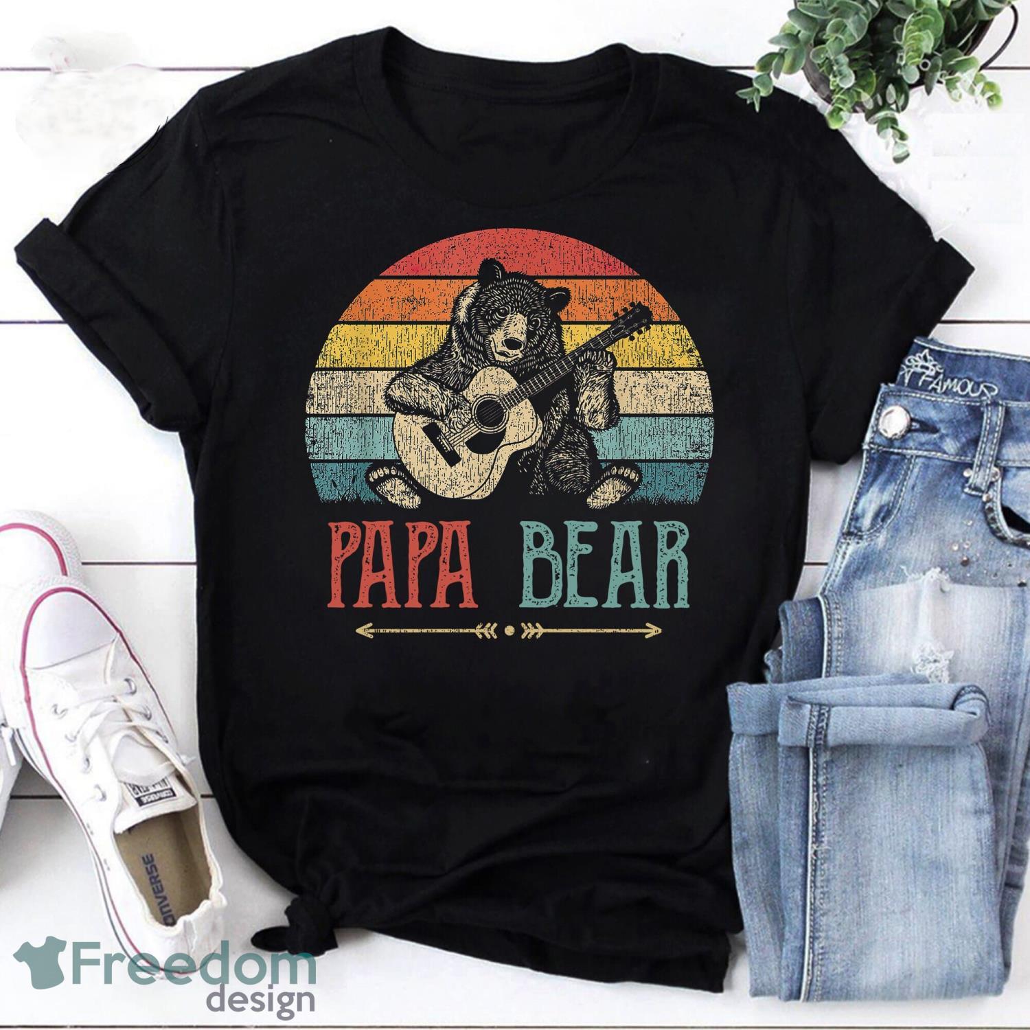 Mens Cute Papa Bear Vintage Father’s Day Retro Dad Guitar Vintage T-Shirt For Father's Day Shirt Product Photo 1