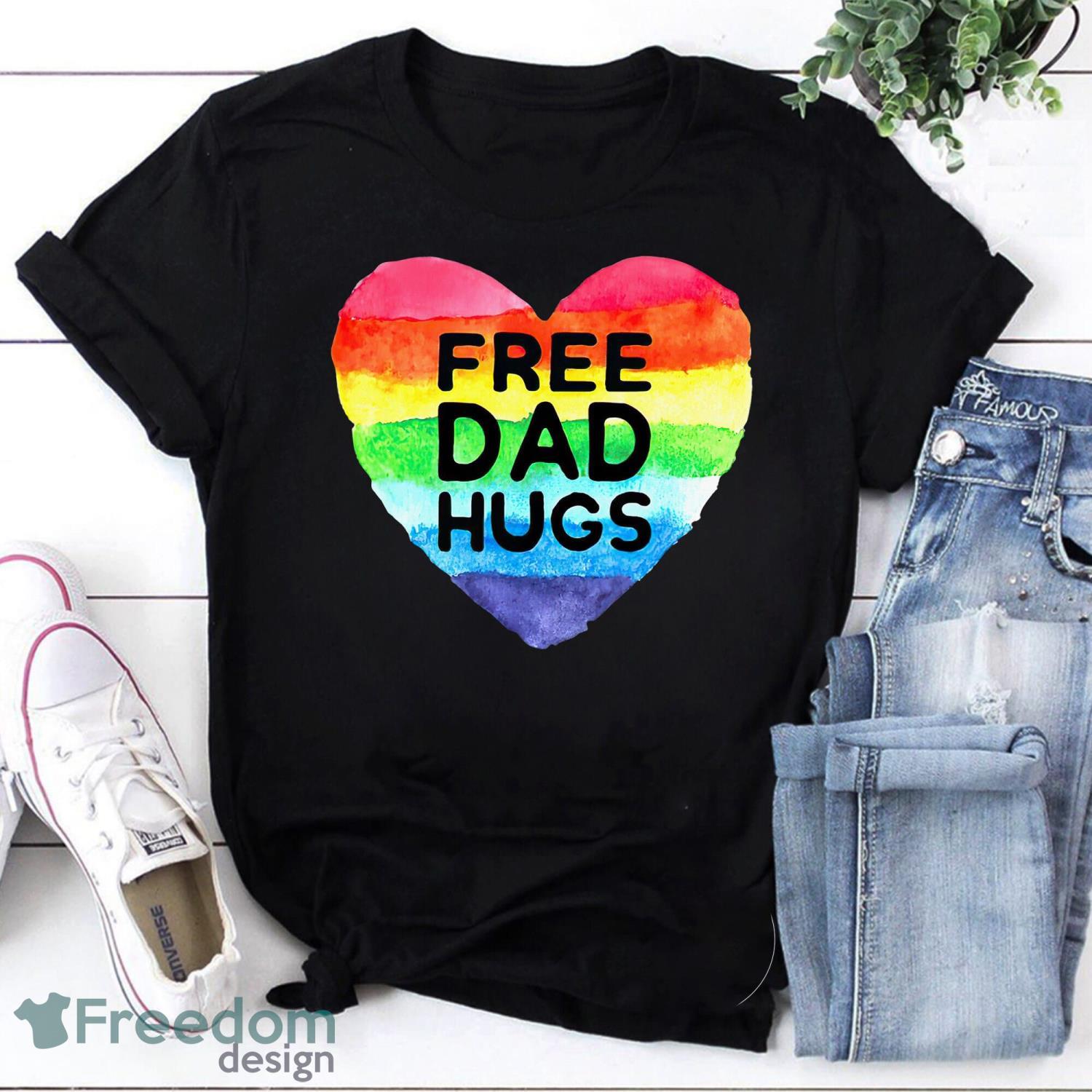 Mens Free Dad Hugs Shirt Rainbow Heart Flag Gay Lgbt Pride Month Vintage T-Shirt Pride Month Shirt Product Photo 1