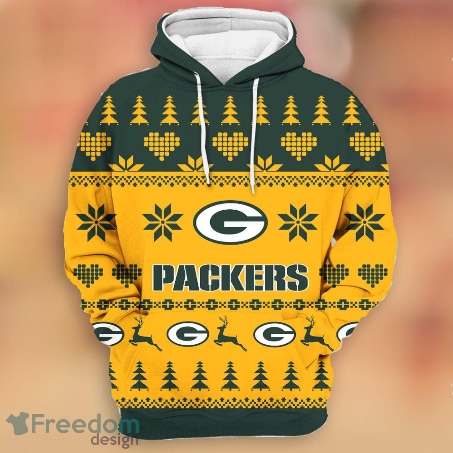 Merry Christmas 2023 Heart Pattern Green Bay Packers New Trends 3D Hoodie  Christmas Gift For Men And Women - Freedomdesign