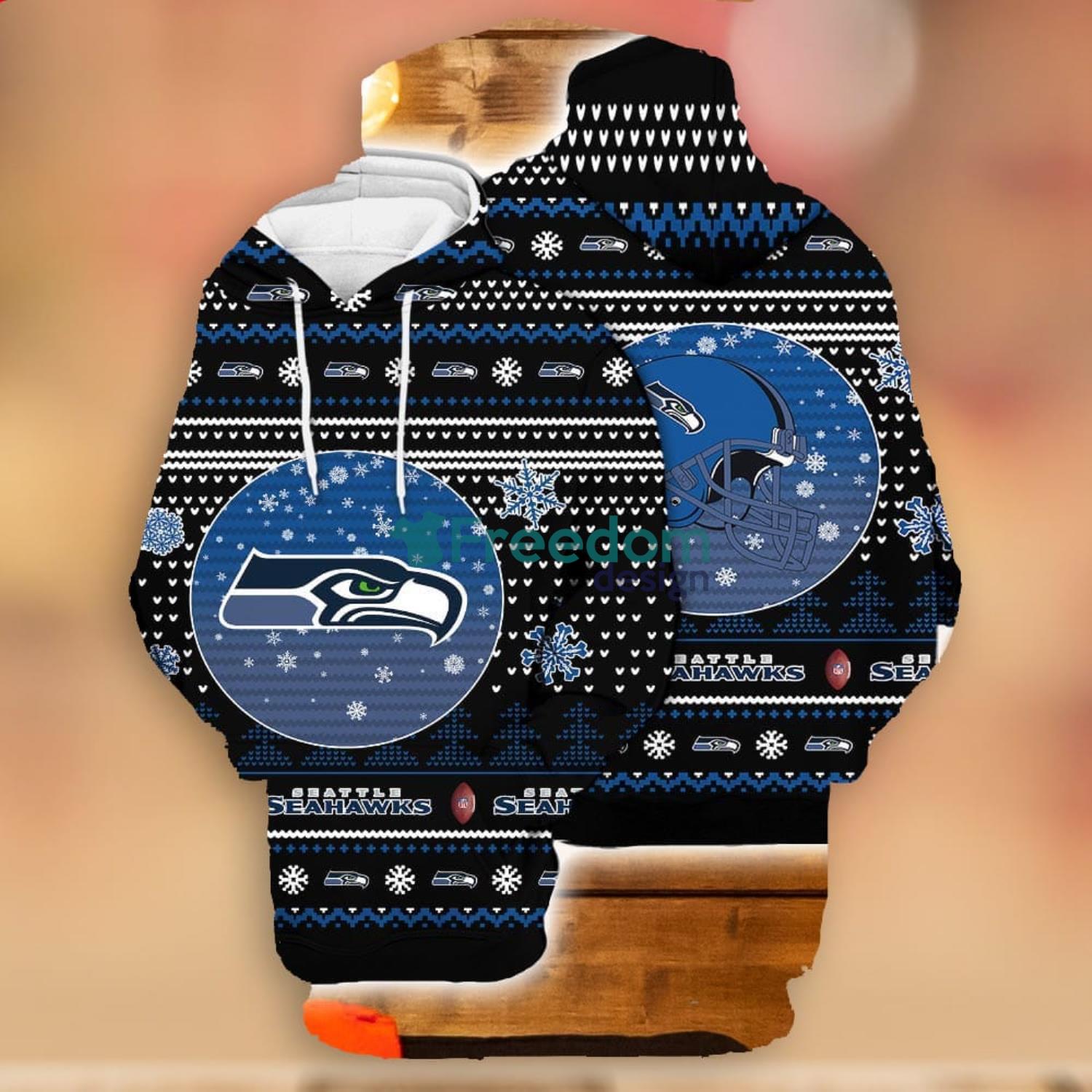 Merry Christmas 2023 Heart Pattern Seattle Seahawks New Trends 3D Hoodie  Christmas Gift For Men And Women