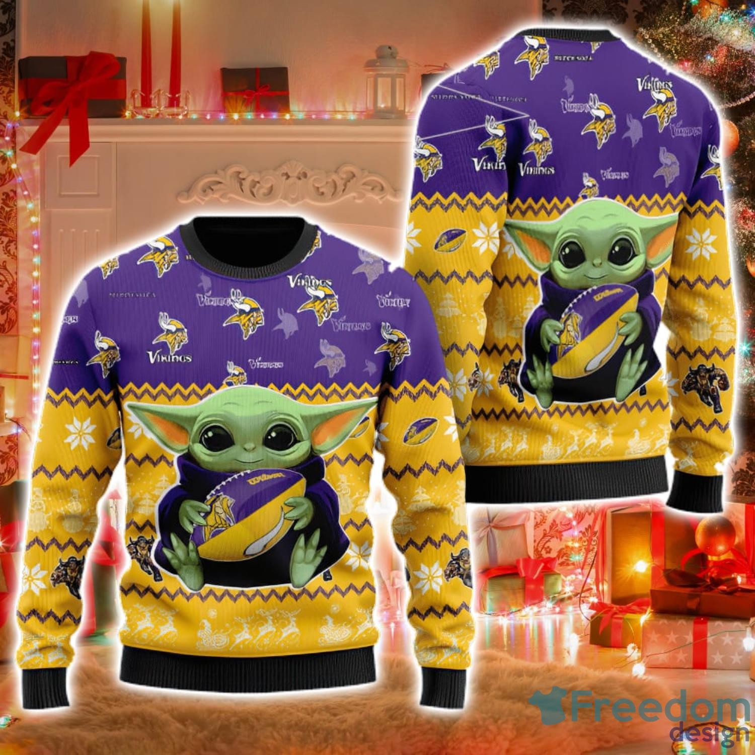 Minnesota Vikings Baby Yoda Lover American Football Ugly Christmas Sweater Christmas Gift For Sport Team Product Photo 1