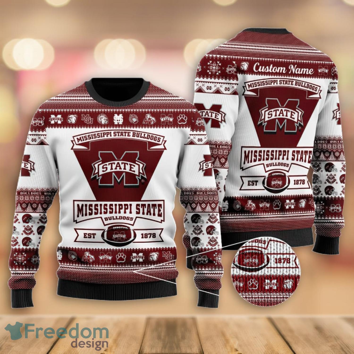 Mississippi State Bulldogs Football Team Logo Custom Christmas Gift All Over Print Ugly Christmas Sweater Product Photo 1