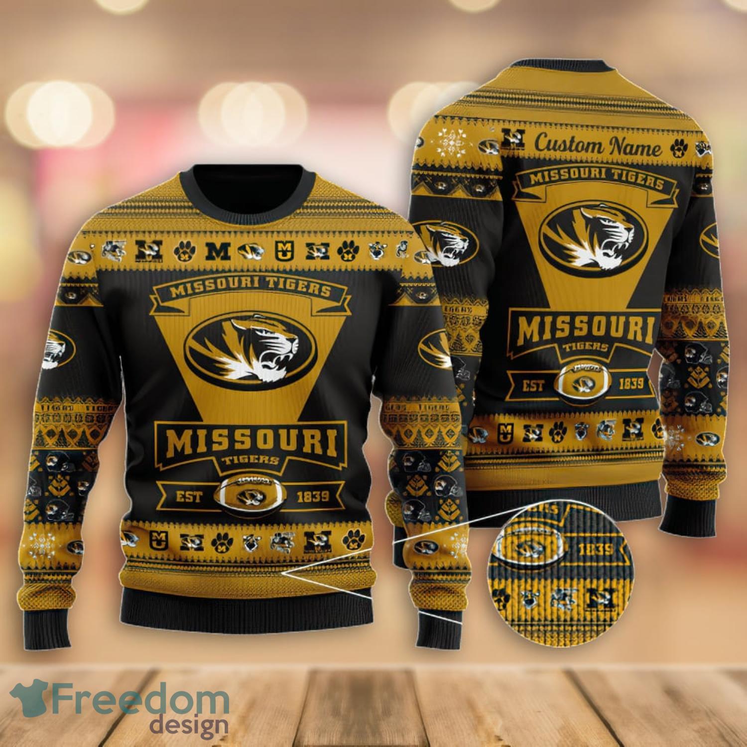 Missouri Tigers Football Team Logo Custom Name Christmas Gift All Over Print Ugly Christmas Sweater Product Photo 1