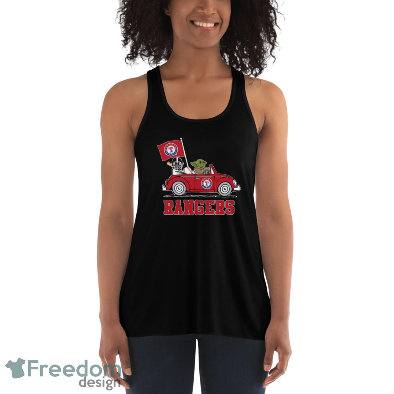 MLB Baseball Texas Rangers Darth Vader Baby Yoda Driving Star Wars Shirt T Shirt - Womens Flowy Racerback Tank MLB Baseball Texas Rangers Darth Vader Baby Yoda Driving Star Wars Shirt T Shirt - Womens Flowy Racerback Tank