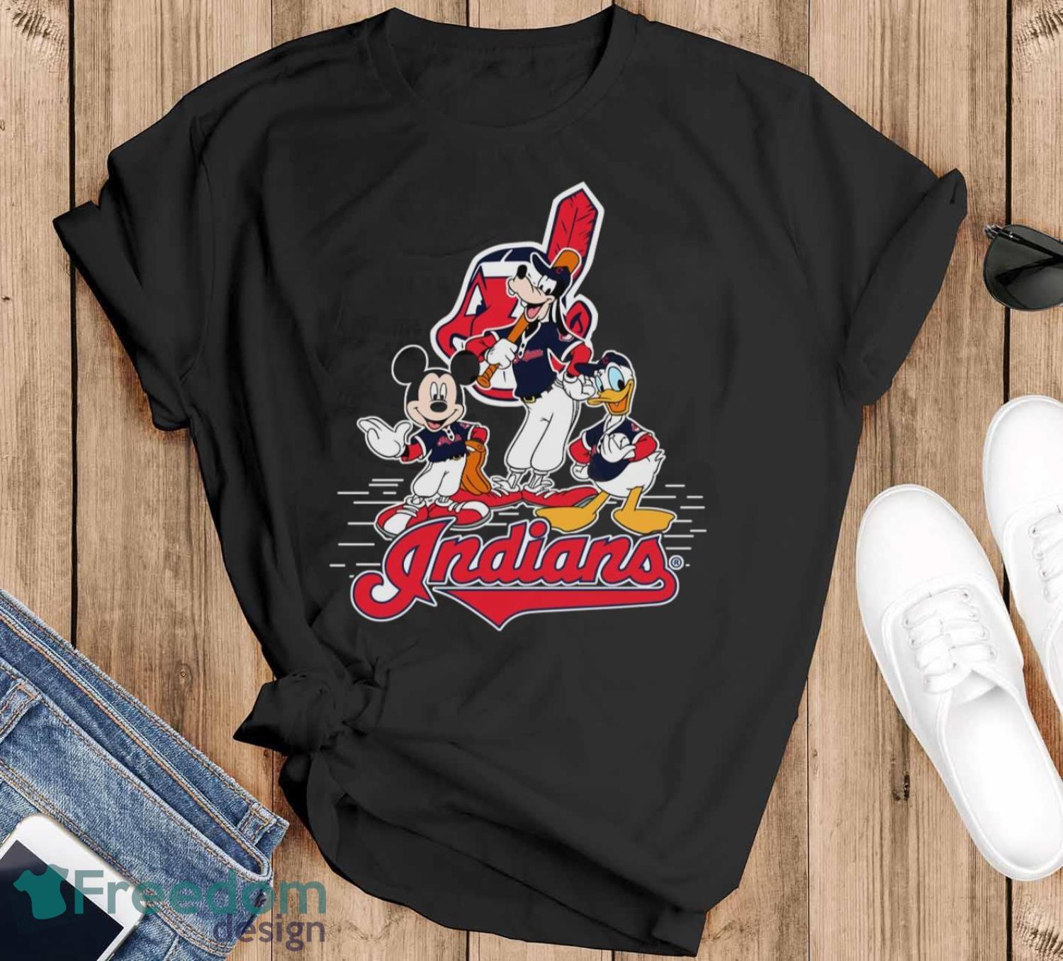 MLB Sport Fans Cleveland Indians Mickey Mouse Donald Duck Goofy Baseball T Shirt Product Photo 1