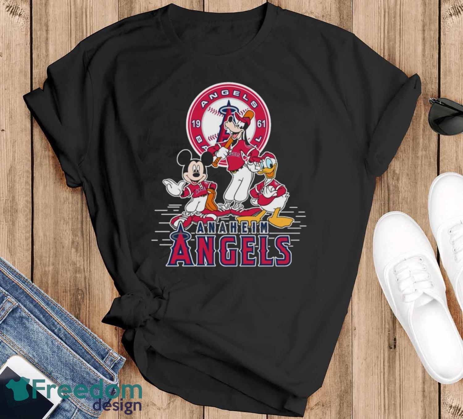 MLB Sport Fans Los Angeles Angels Mickey Mouse Donald Duck Goofy Baseball T Shirt Product Photo 1