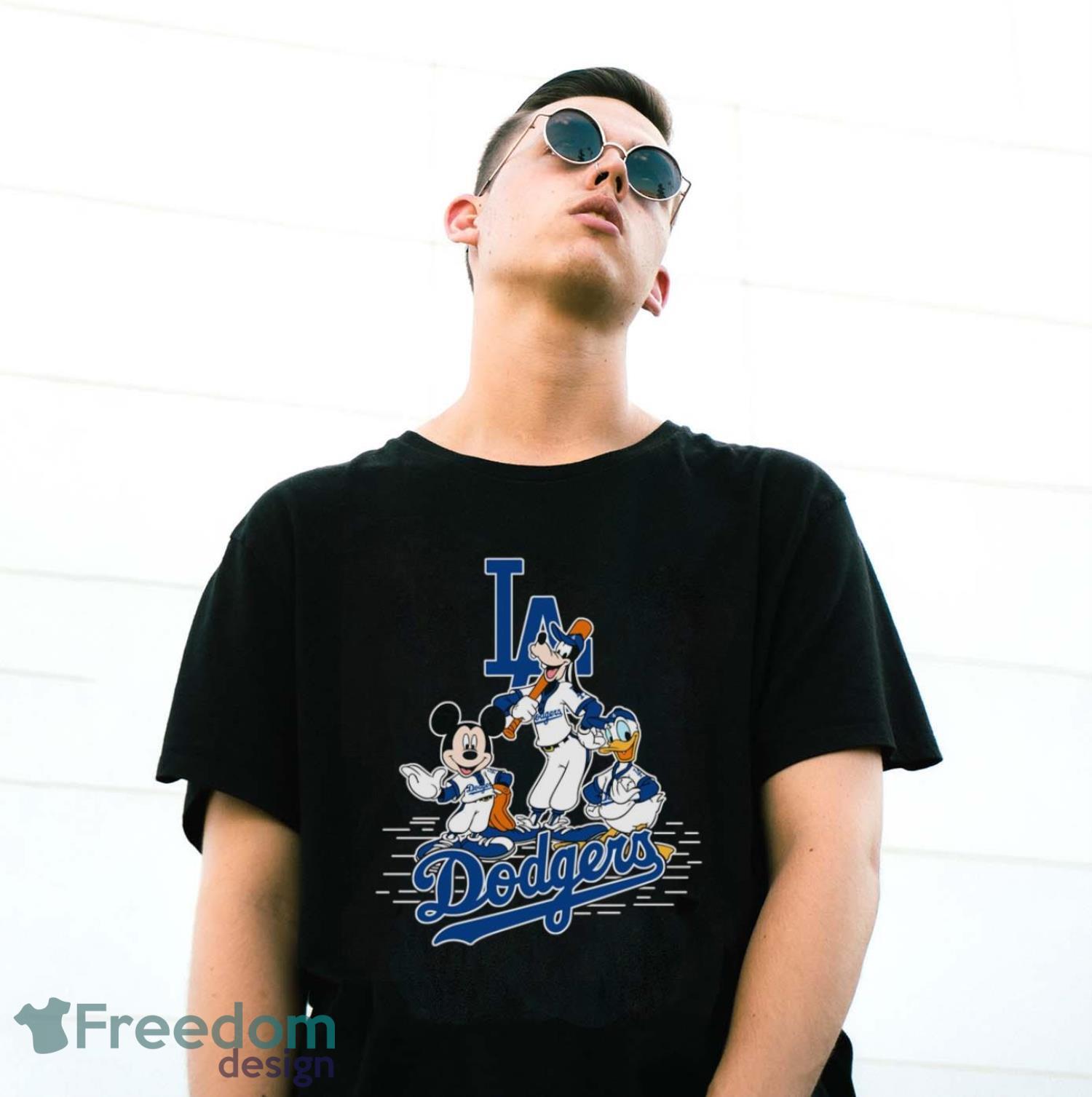 MLB Sport Fans Los Angeles Dodgers Mickey Mouse Donald Duck Goofy Baseball T Shirt Product Photo 2