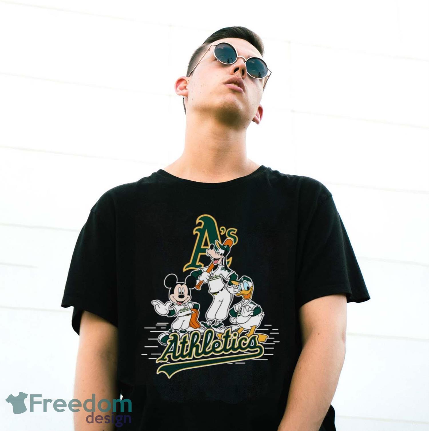 MLB Sport Fans Oakland Athletics Mickey Mouse Donald Duck Goofy Baseball T Shirt Product Photo 2