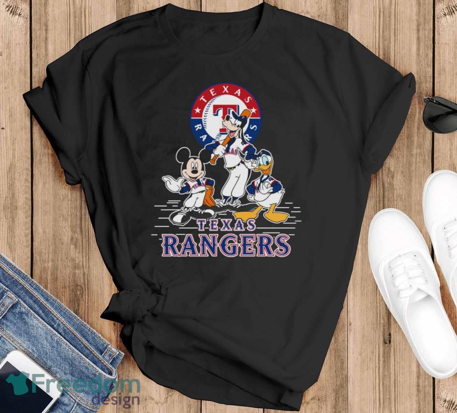 MLB Sport Fans Texas Rangers Mickey Mouse Donald Duck Goofy Baseball T Shirt Product Photo 1