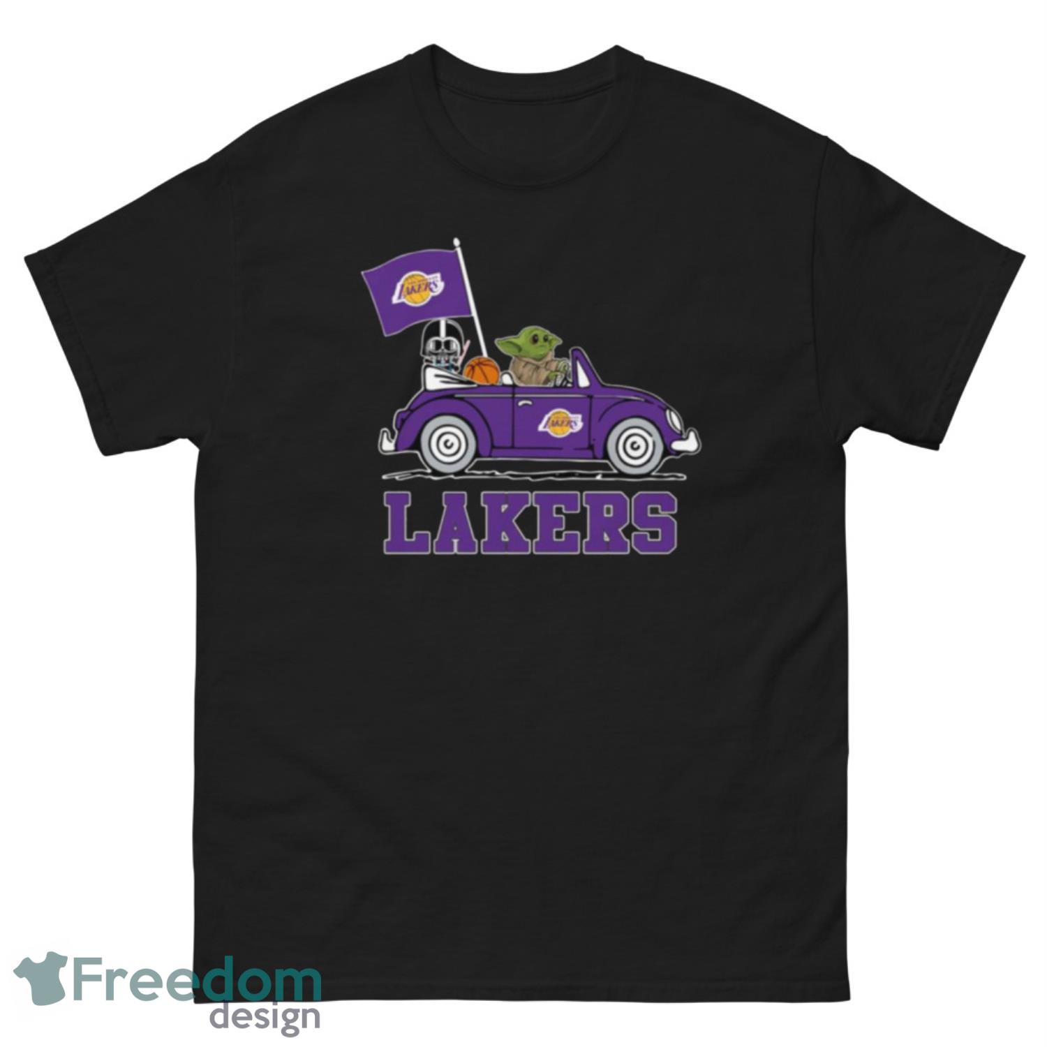 NBA Basketball Los Angeles Lakers Darth Vader Baby Yoda Driving Star Wars Shirt T Shirt - G500 Men’s Classic Tee