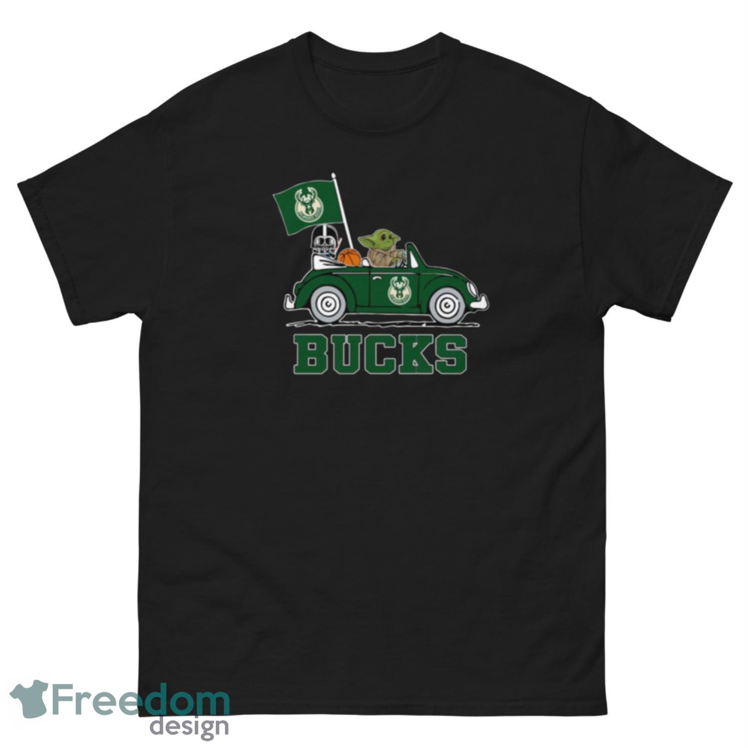 NBA Basketball Milwaukee Bucks Darth Vader Baby Yoda Driving Star Wars Shirt T Shirt - G500 Men’s Classic Tee