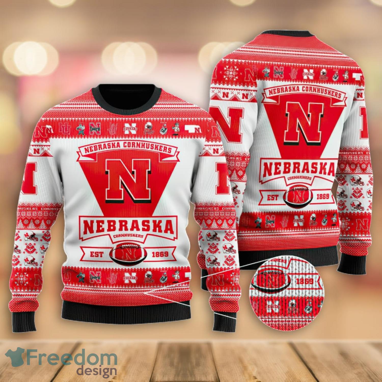 Nebraska Cornhuskers Football Team Logo Custom Christmas Gift All Over Print Ugly Christmas Sweater Product Photo 1