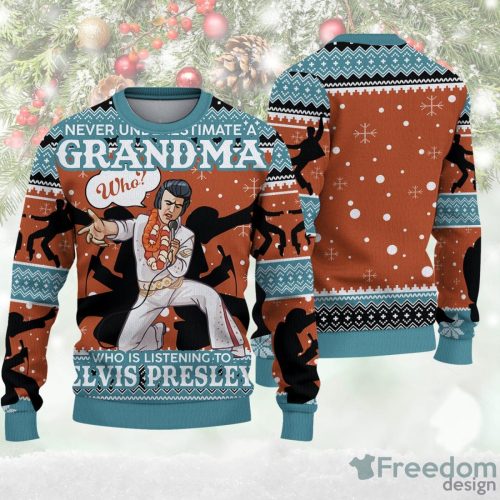 Never Underestimated A Grandma Loves Elvis Ugly Sweater Christmas Ugly Sweater For Holiday Xmas Family Gift Product Photo 1